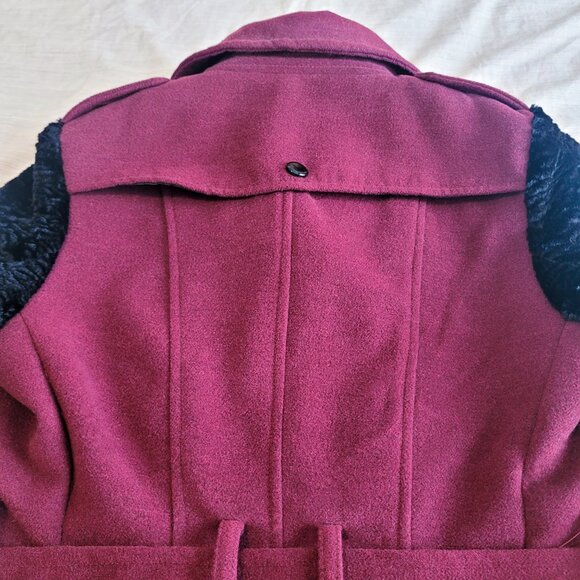 Burgundy Pea Coat, Winter Military Trench Coat, Holiday Classic Jacket - Picture 6 of 12